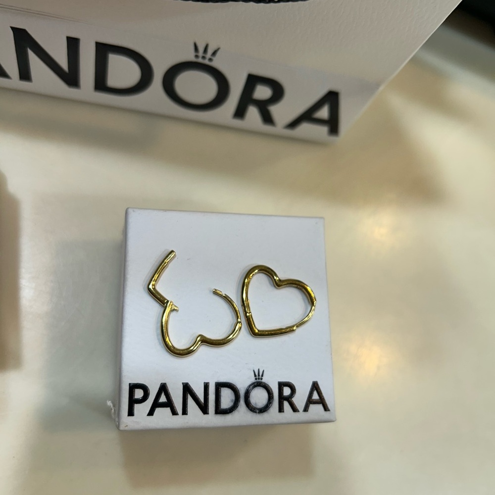Pandora Gold Heart Earrings hoops with extended care